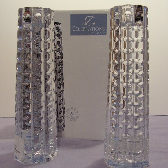 Celebrations by Mikasa Facets Collection set of 2 7” candleholders 24% lead - Picture 3 of 5